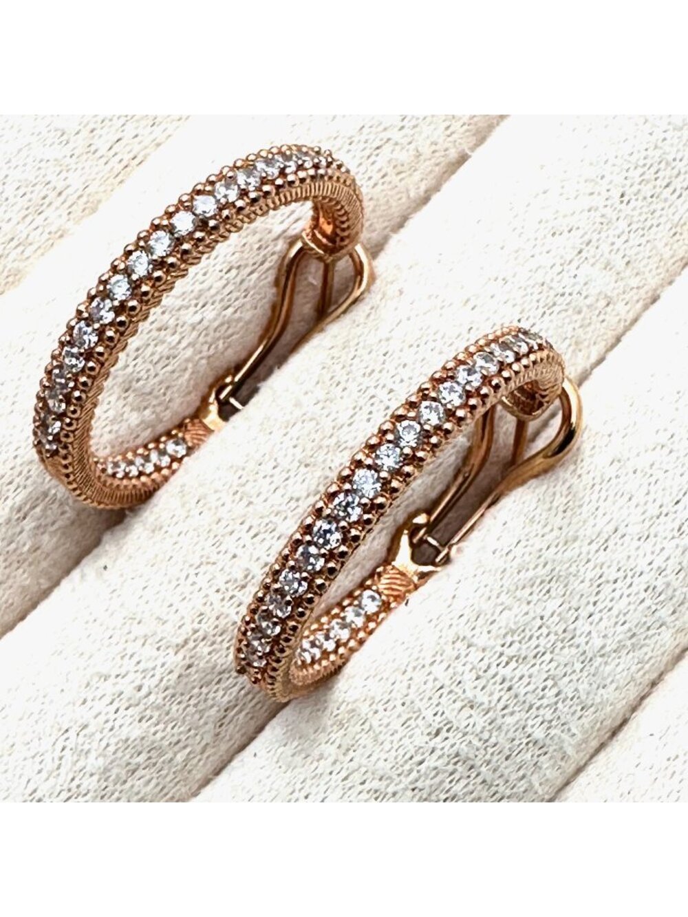 Judith Ripka Pierced 1 Inch Hoop Earrings Rose Gold Plated Sterling Silver